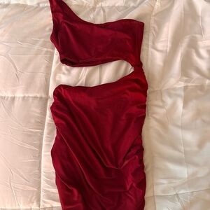Elegant Asymmetrical Red One-Shoulder Body-con Dress Size Small